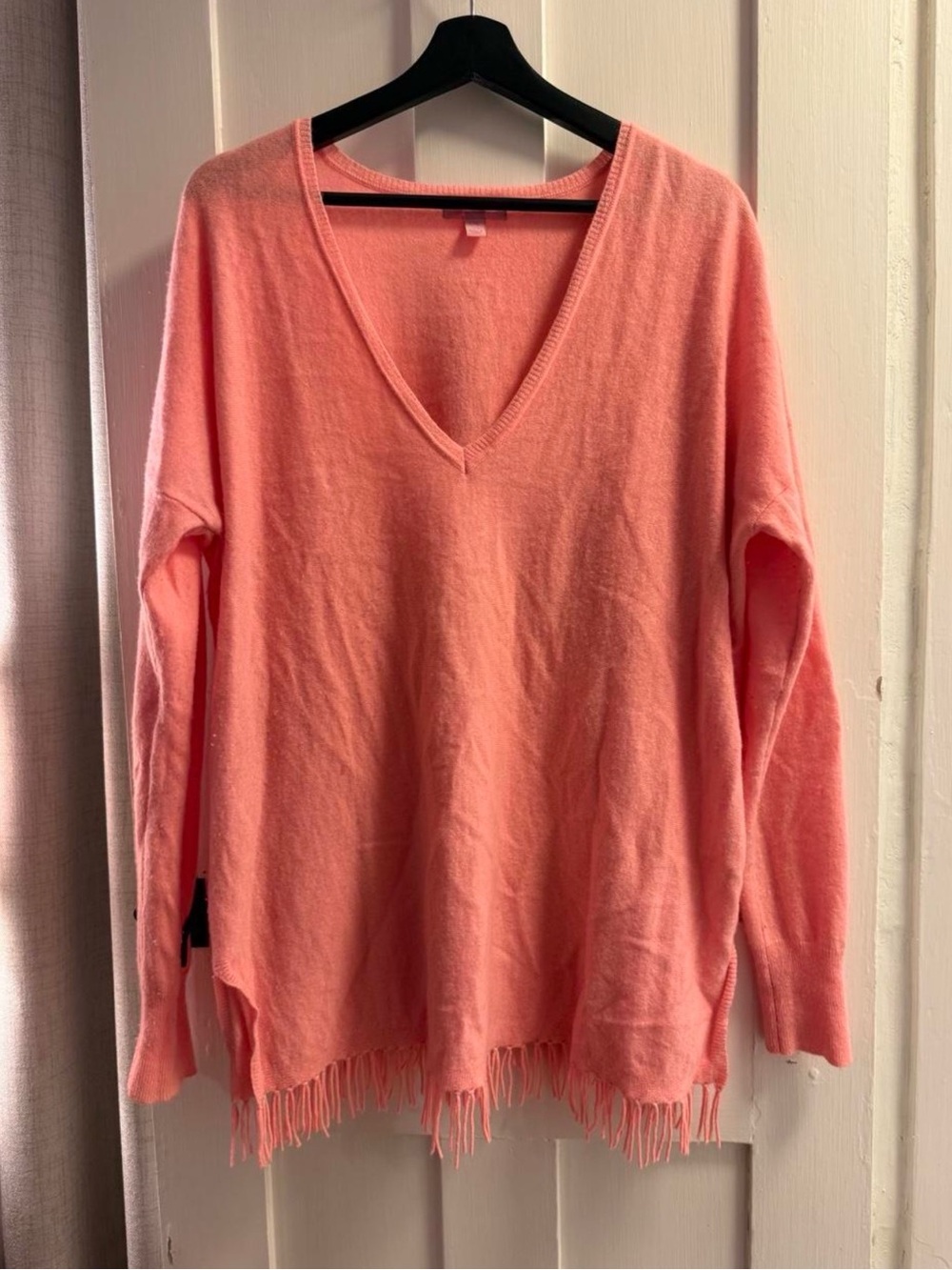 Lilly Pulitzer Coral Pink V-Neck Fringe Hem Sweater